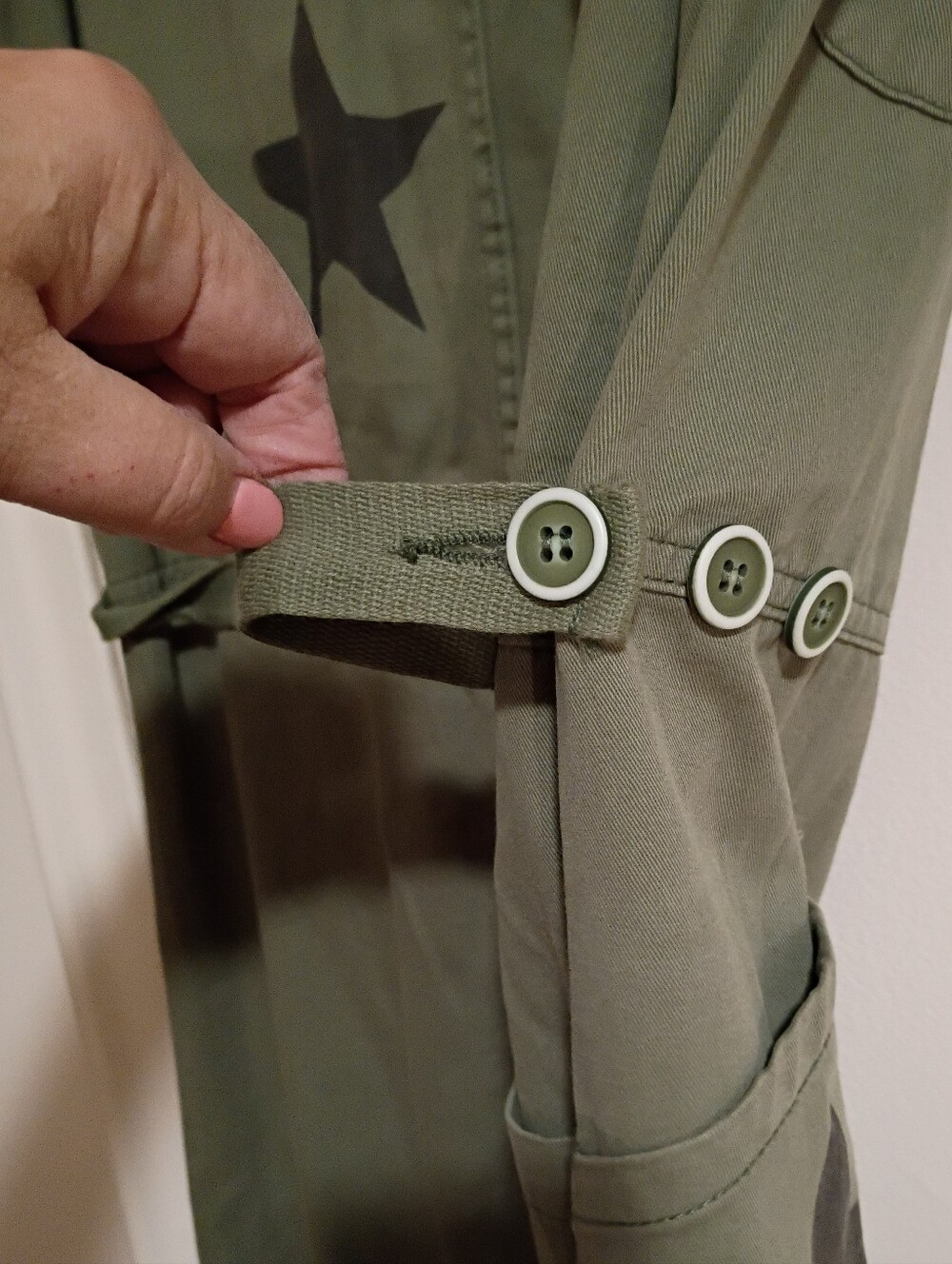 PISTOLA Star-Print Olive Green Utility Jumpsuit Like New - Picture 3 of 7